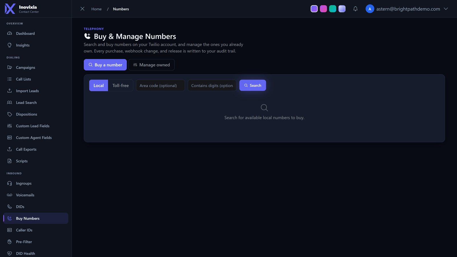 Buy and manage numbers